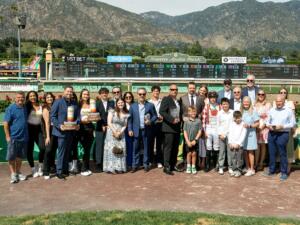 Team Eclipse on hand in the Santa Anita Oaks winner's circle to accept the trophy | Benoit photos